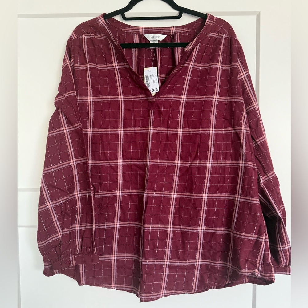 CJ Banks Red and White Boxy Relaxed Top